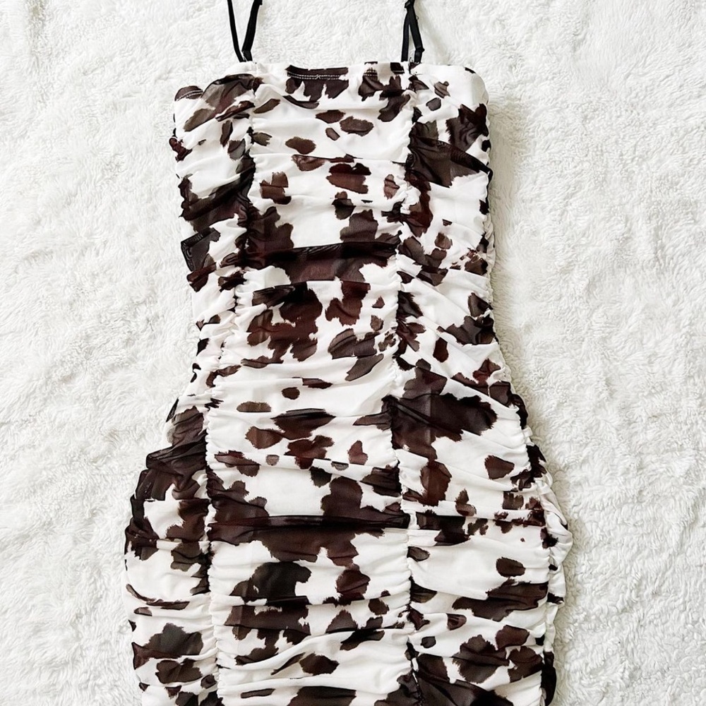 Cowprint Midi Dress Ruffled